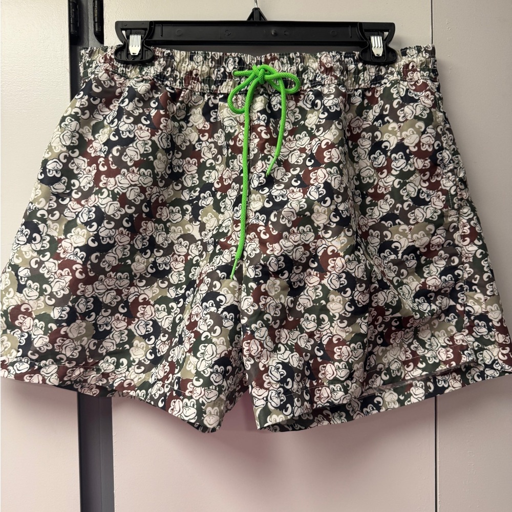 Paul Smith Green Camo Monkey Patterned Swim Shorts with Green Drawstring